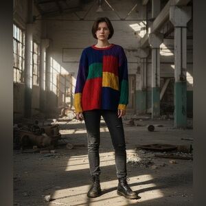 Lizwear Vintage Cable Knit Colorblock 80s Sweater GUC